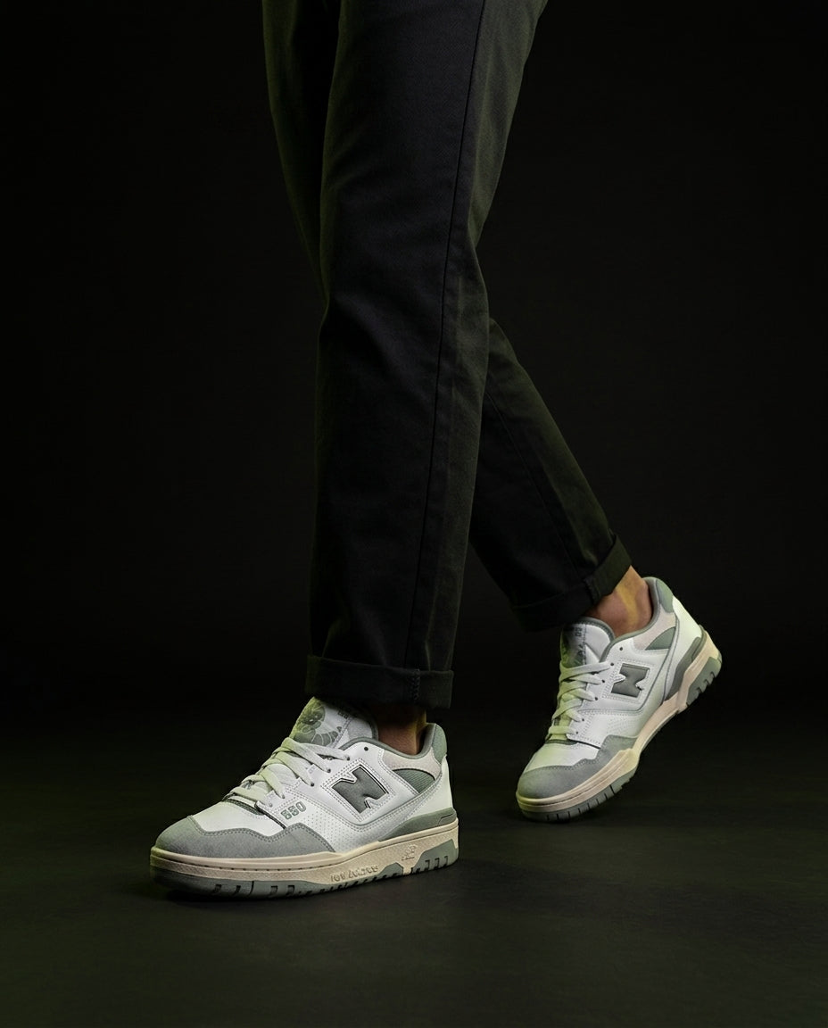 NB 550 Leather Panelled Court Trainer White 1 White Sage Grey