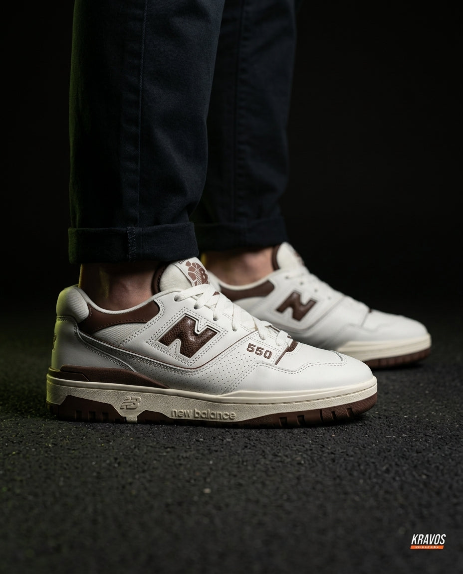 NB 550 Perforated Chunky Sole Trainer White Brown