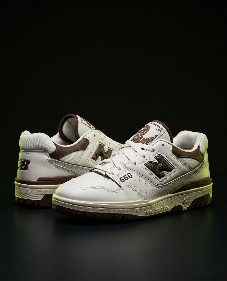NB 550 Perforated Chunky Sole Trainer White Brown