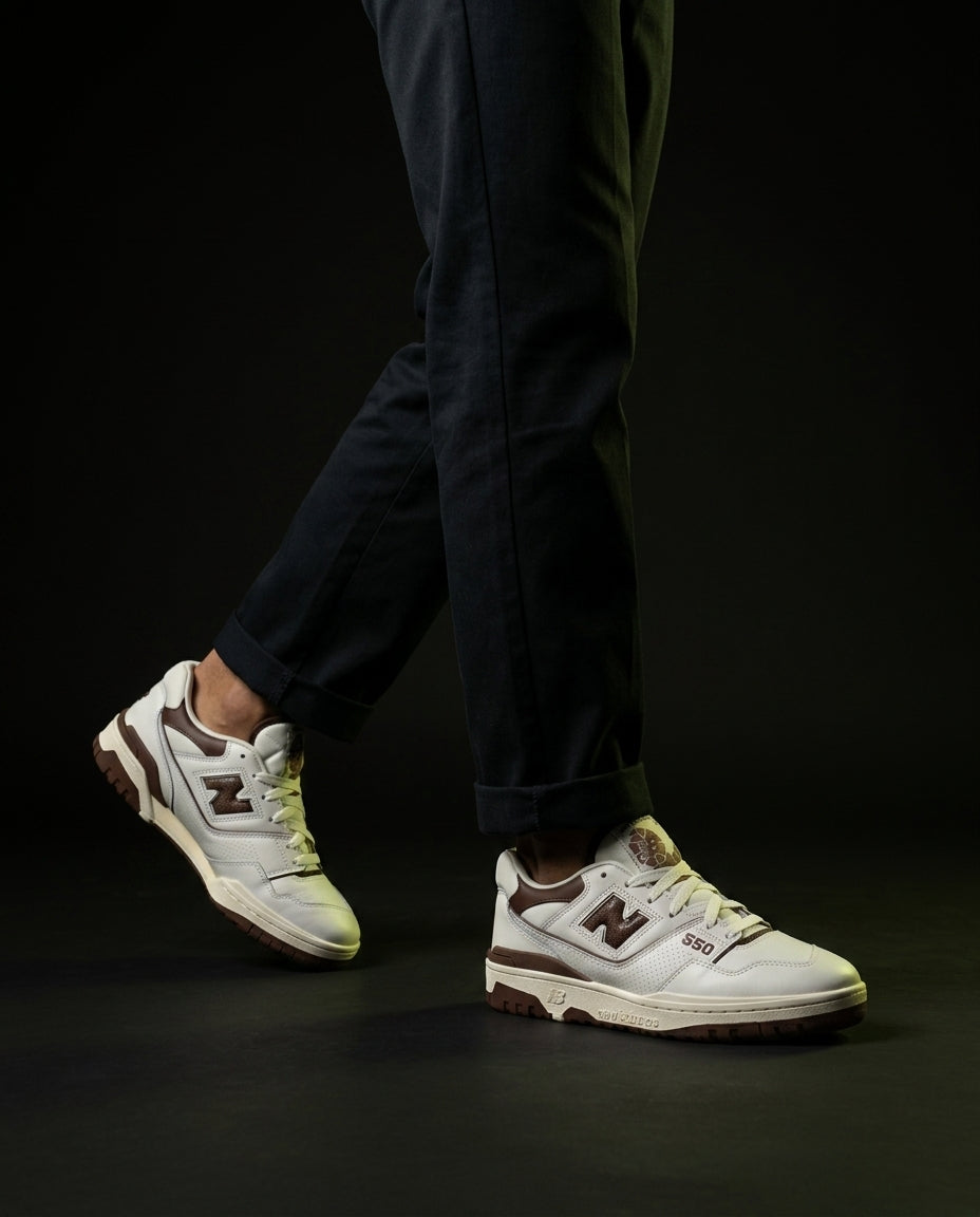 NB 550 Perforated Chunky Sole Trainer White Brown