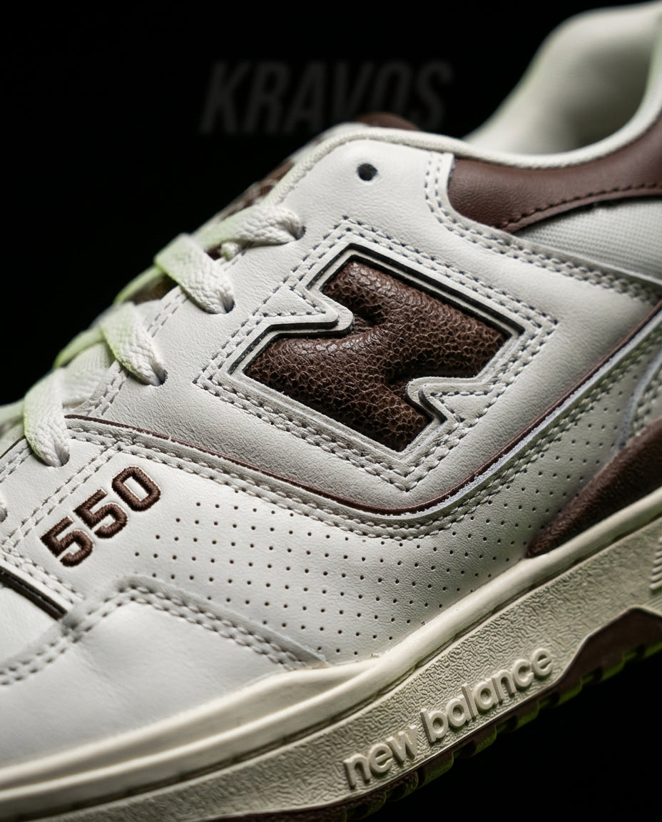 NB 550 Perforated Chunky Sole Trainer White Brown