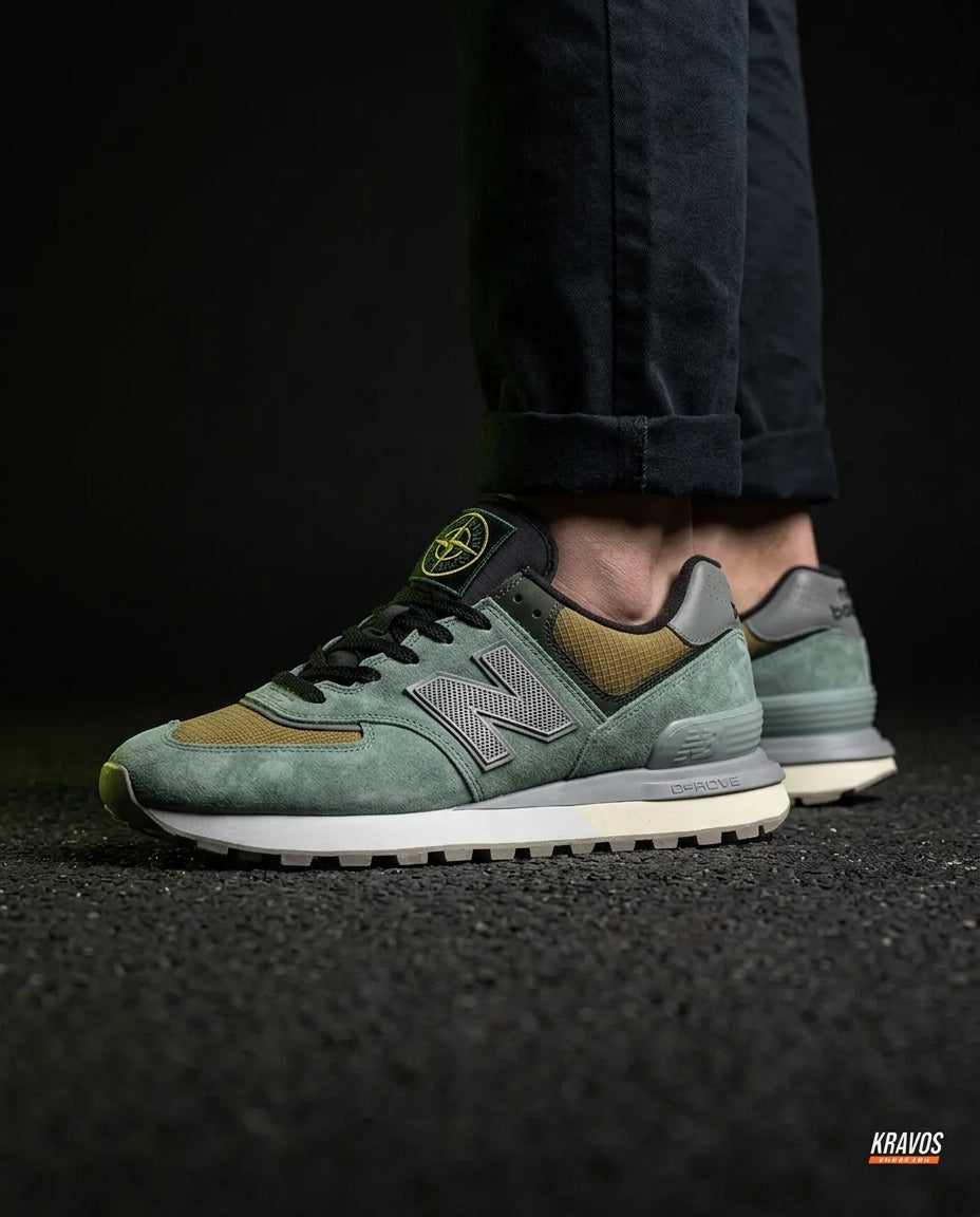 NB 574 Suede Panelled Retro Runner Sage Olive Grey