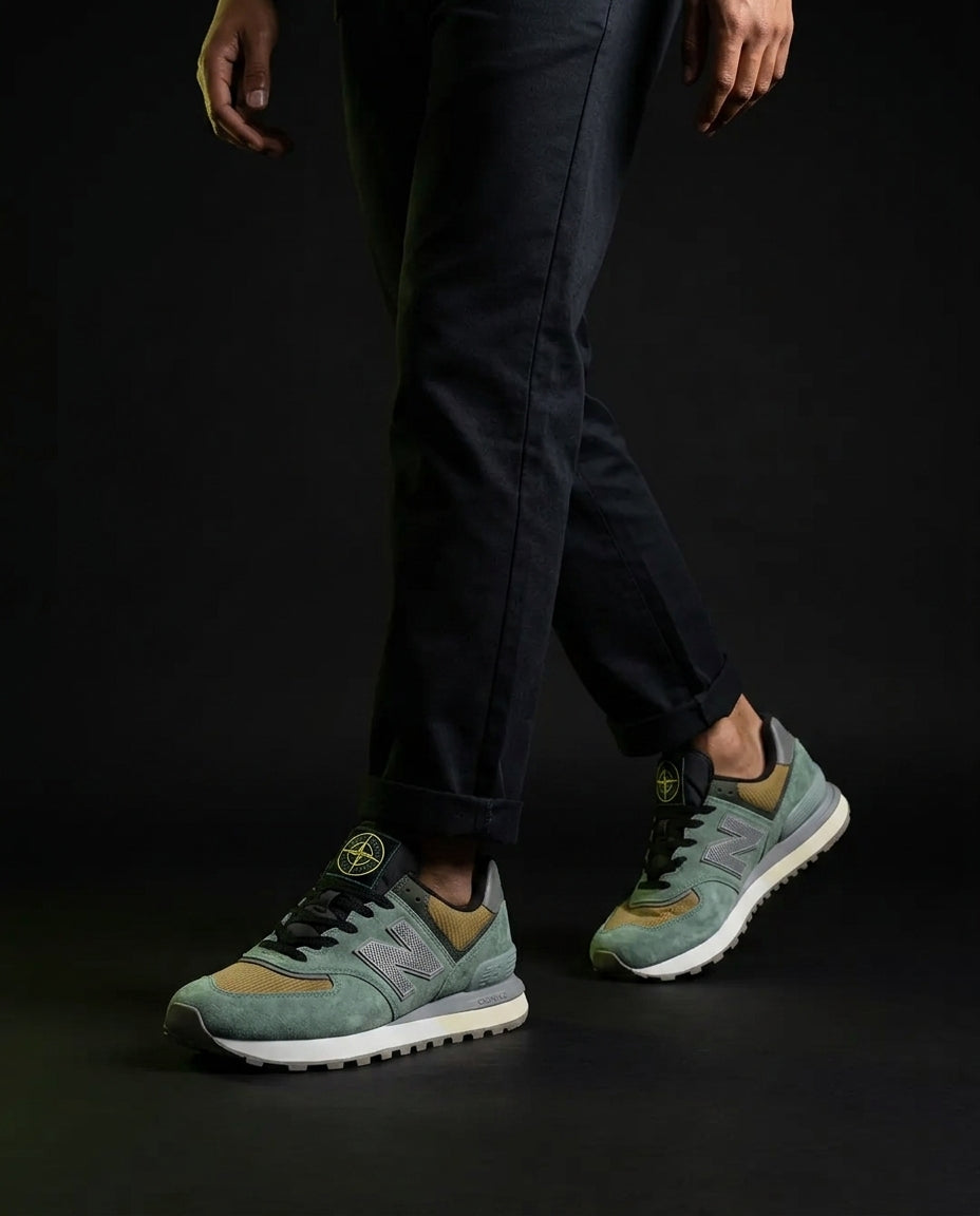 NB 574 Suede Panelled Retro Runner Sage Olive Grey