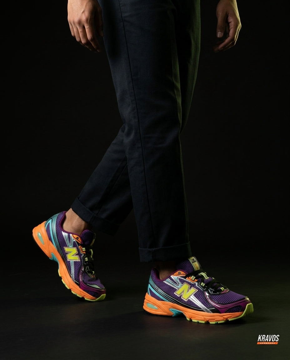 NB 740 Mesh Layered Retro Runner Purple Orange Multi