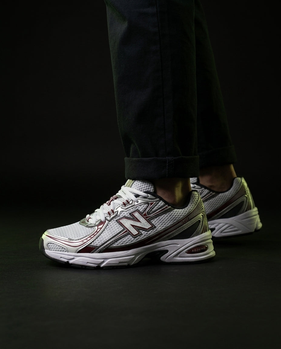 NB 740 Mesh Layered Retro Runner White Burgundy Grey