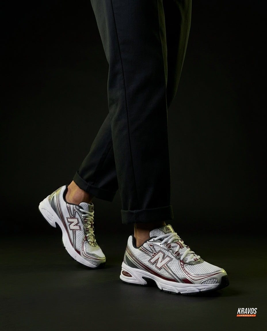 NB 740 Mesh Layered Retro Runner White Burgundy Grey
