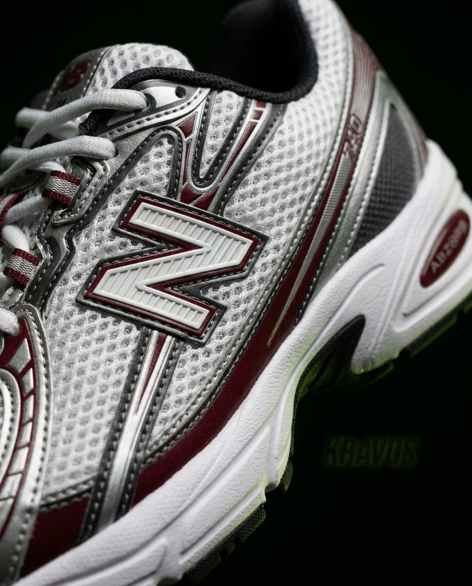 NB 740 Mesh Layered Retro Runner White Burgundy Grey