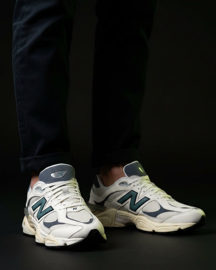 NB 9060 Leather Chunky Layered Runner White Teal Navy