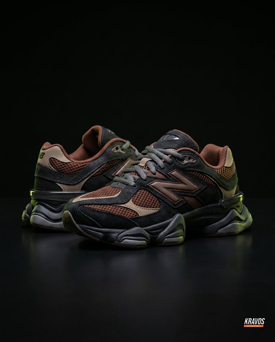 NB 9060 Suede Layered Chunky Runner Black Black Brown Grey