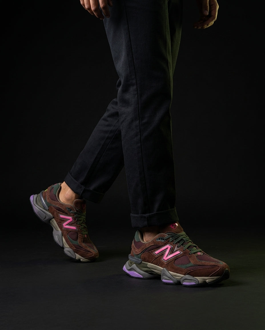 NB 9060 Suede Layered Chunky Runner Brown Brown Pink Purple