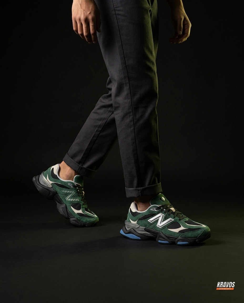 NB 9060 Suede Layered Chunky Runner Green Green Black Cream