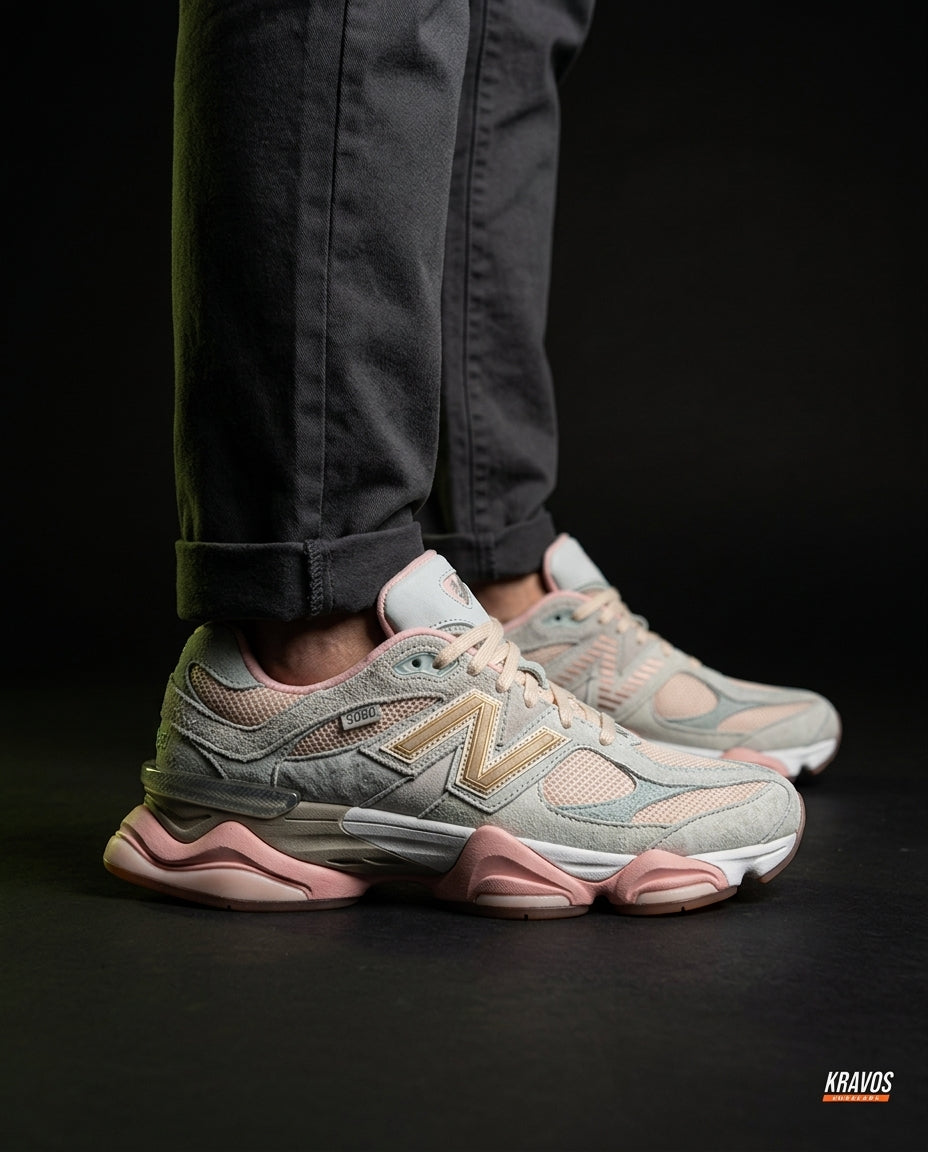 NB 9060 Suede Layered Chunky Runner Grey 1 Grey Pink Cream