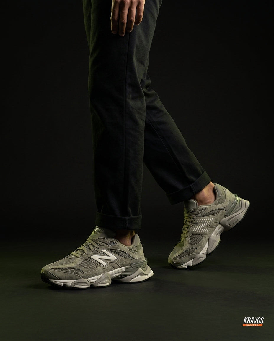NB 9060 Suede Layered Chunky Runner Green Olive Grey
