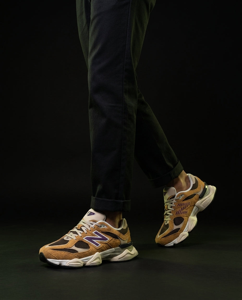 NB 9060 Suede Layered Chunky Runner Brown Wheat Brown Purple