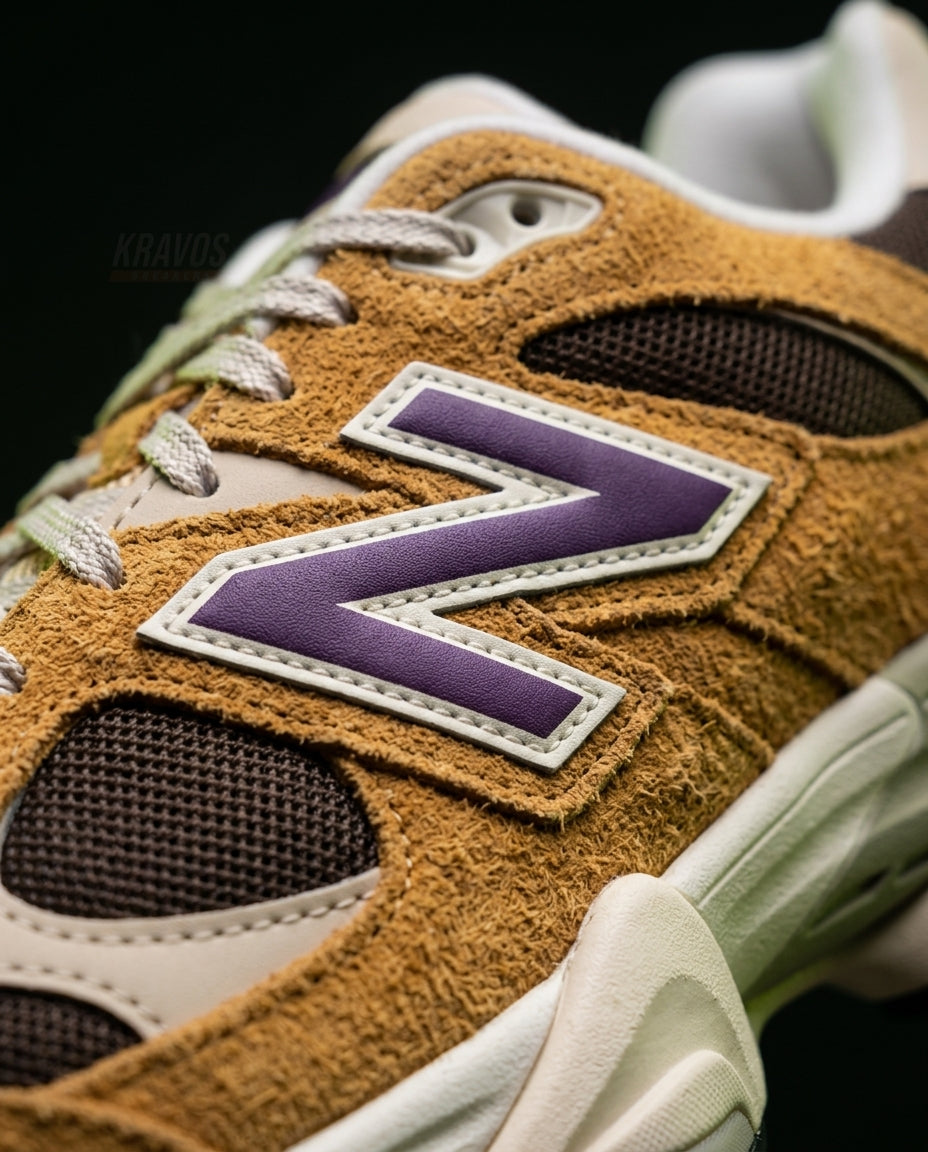 NB 9060 Suede Layered Chunky Runner Brown Wheat Brown Purple