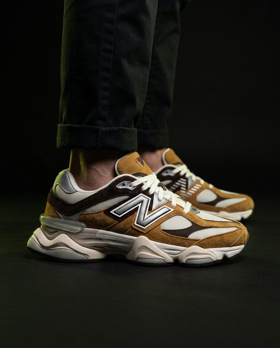 NB 9060 Suede Layered Chunky Runner Brown Wheat Brown White