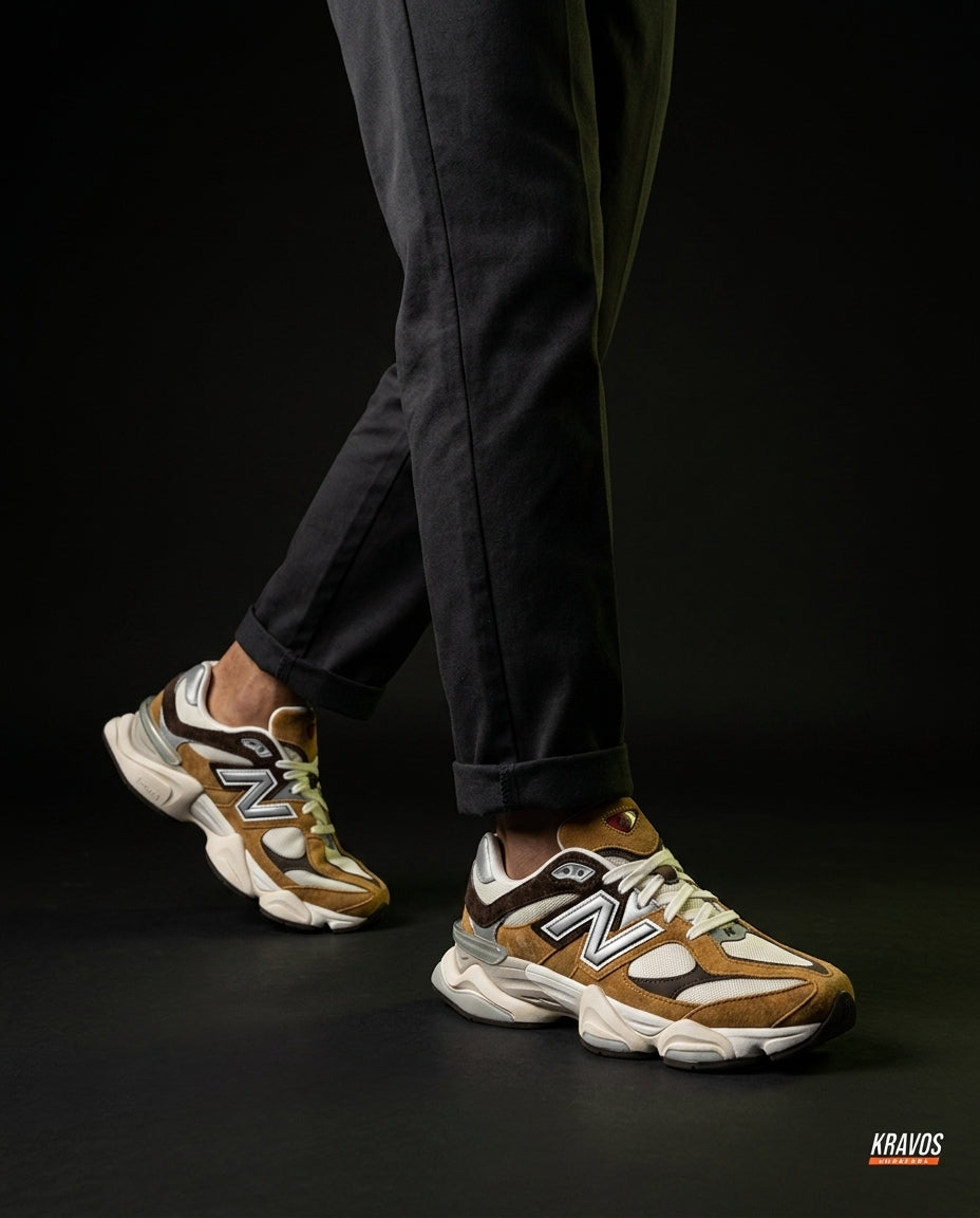 NB 9060 Suede Layered Chunky Runner Brown Wheat Brown White