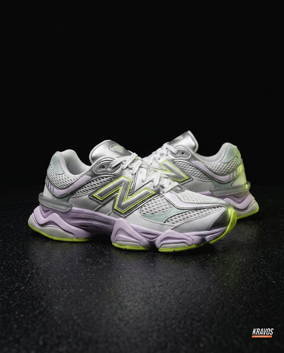 NB 9060 Suede Layered Chunky Runner White White Lilac Volt