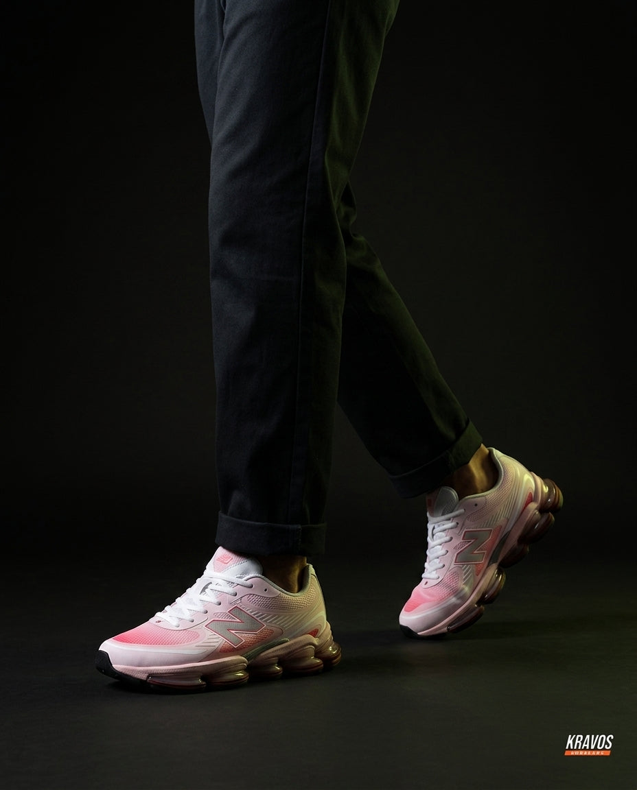 NB Mesh Layered Pod-Sole Runner Pink White Burgundy