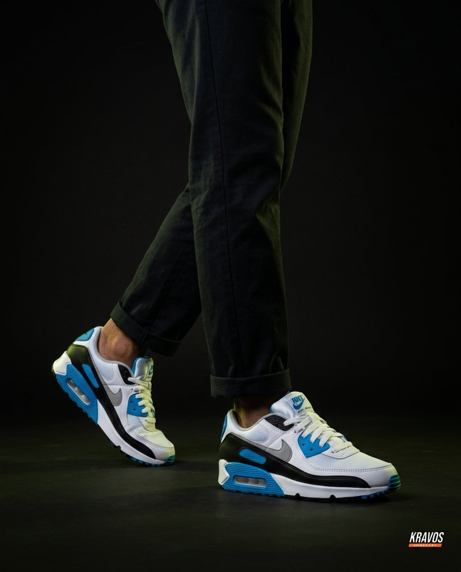 NK 90 Mesh Panelled Runner Trainer White Black Blue