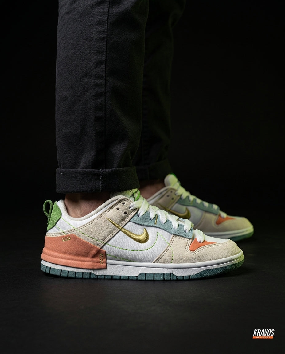 NK Canvas Layered Panelled Trainer Cream Orange Teal