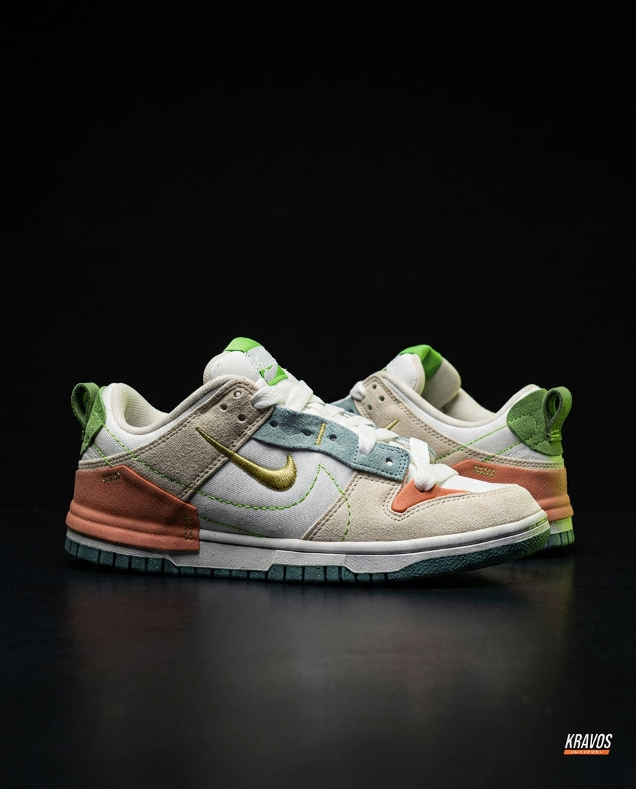 NK Canvas Layered Panelled Trainer Cream Orange Teal