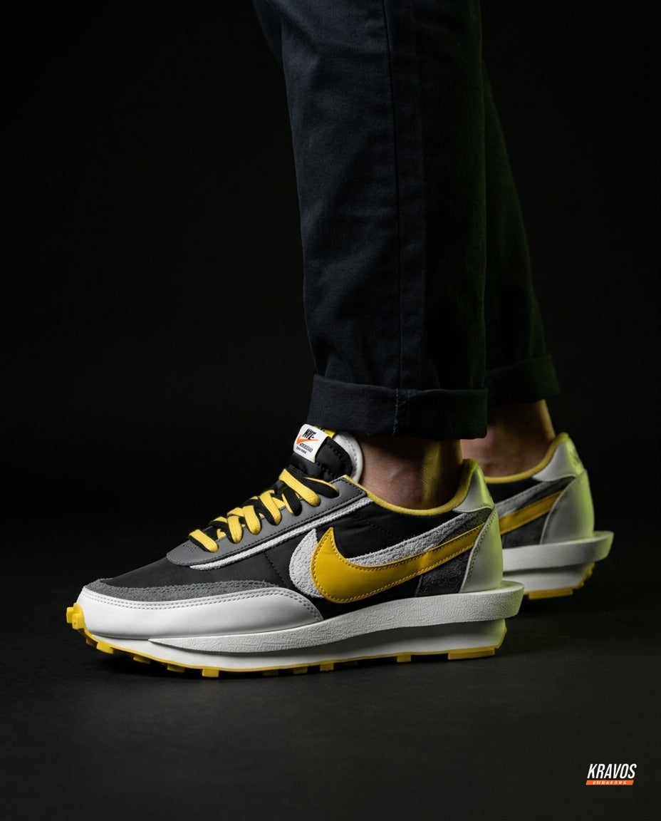 NK Layered Nylon Split-Sole Runner Black White Yellow
