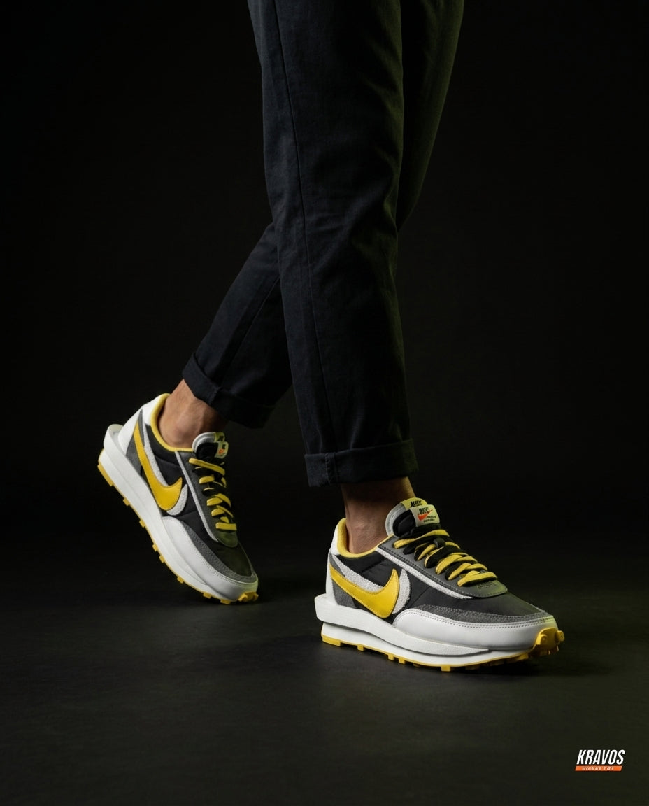 NK Layered Nylon Split-Sole Runner Black White Yellow