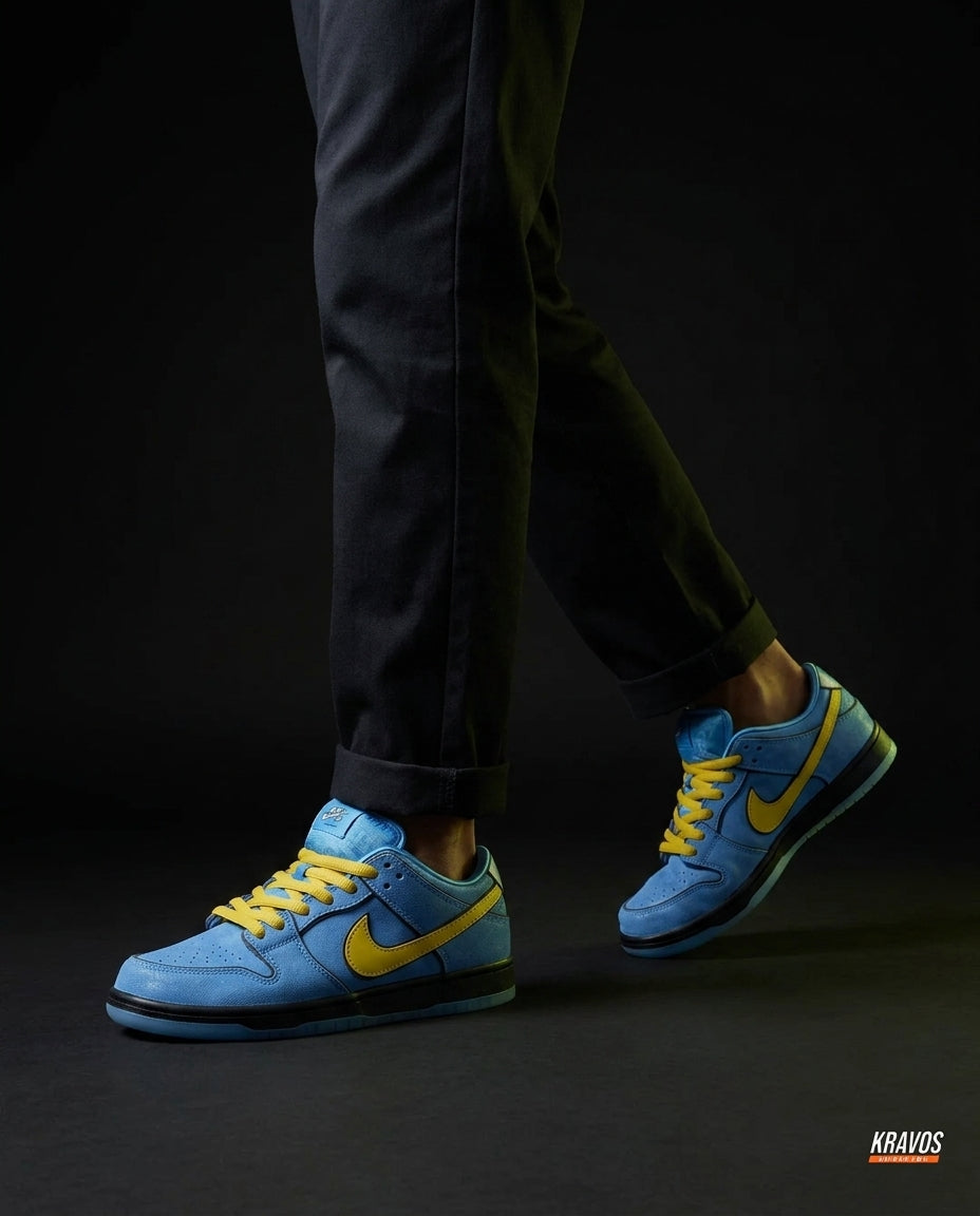 NK Leather Cartoon-Outline Skate Low Blue Yellow