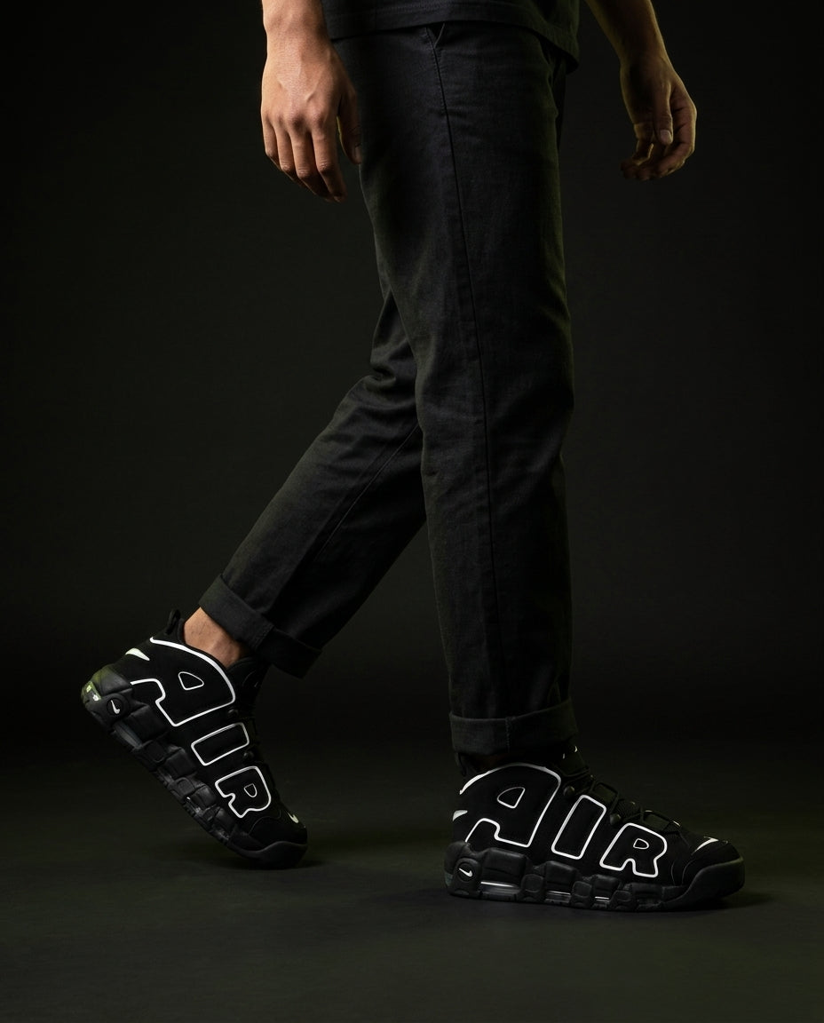 NK Leather Layered High-Top Trainer Black White