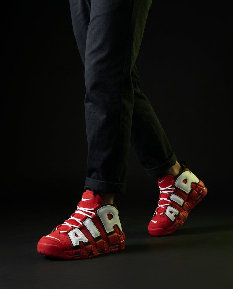 NK Leather Layered High-Top Trainer Red White Black