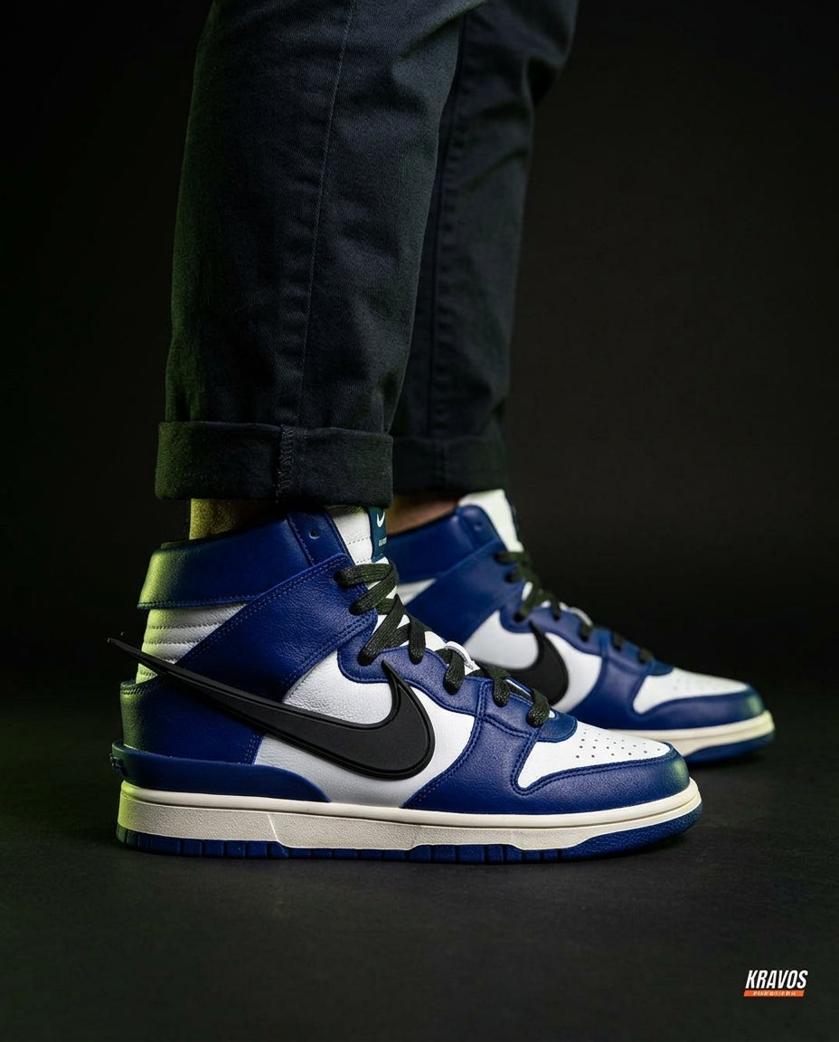 NK Leather Layered Panel High-Top Blue White Black