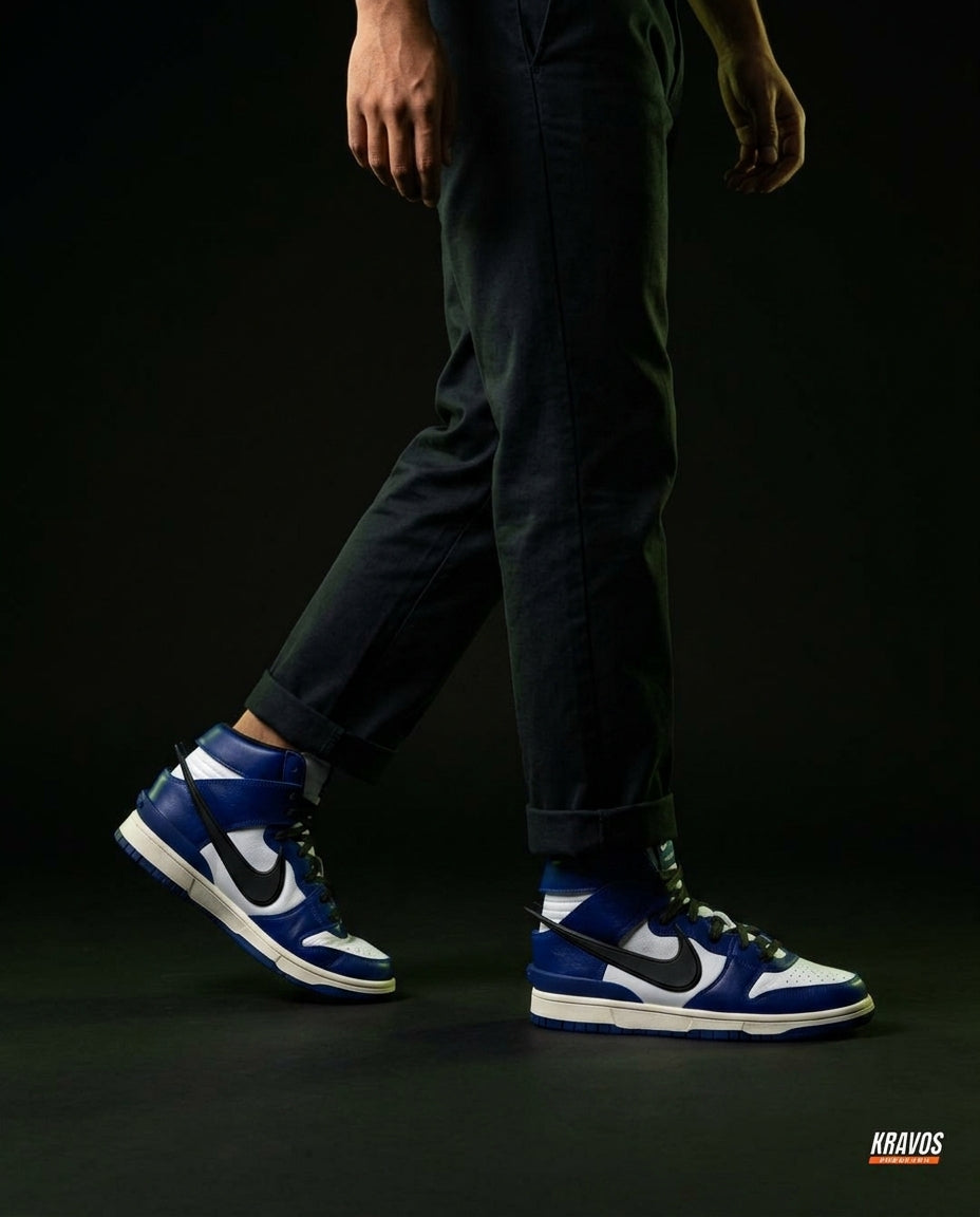 NK Leather Layered Panel High-Top Blue White Black