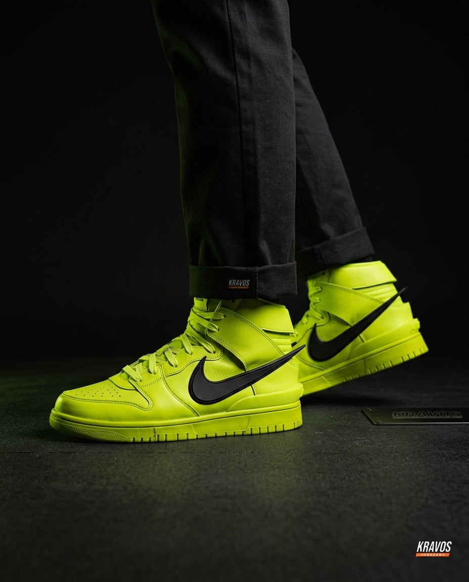 NK Leather Layered Panel High-Top Volt Black
