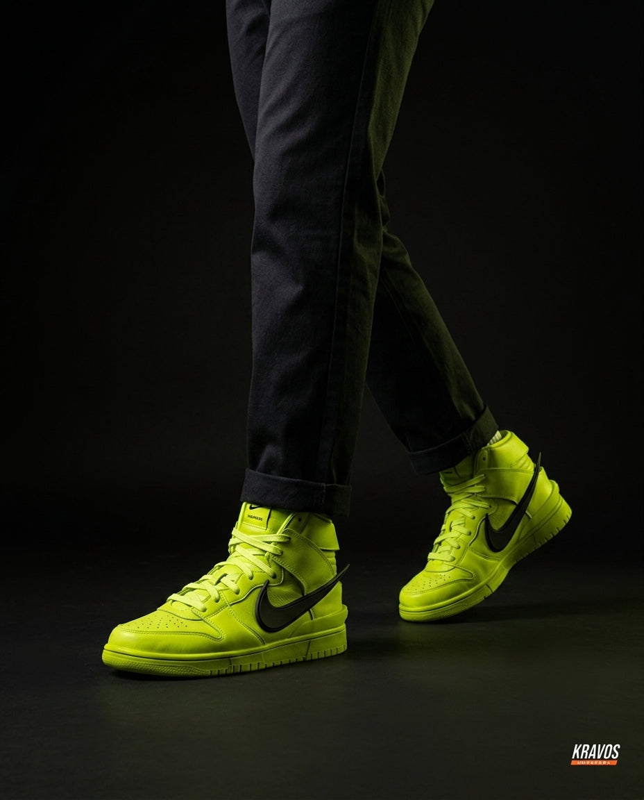 NK Leather Layered Panel High-Top Volt Black