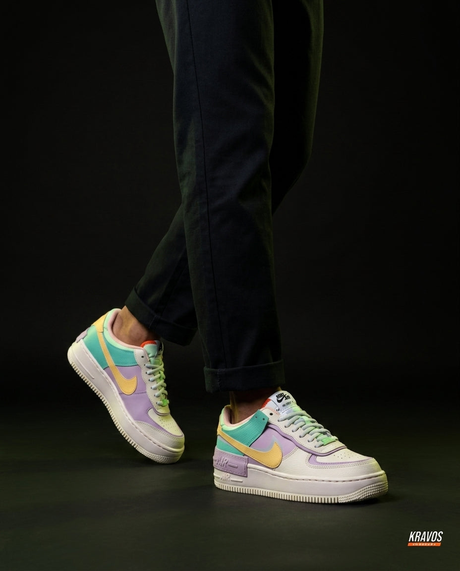 NK Leather Layered Platform Trainer Cream Lilac Teal Yellow