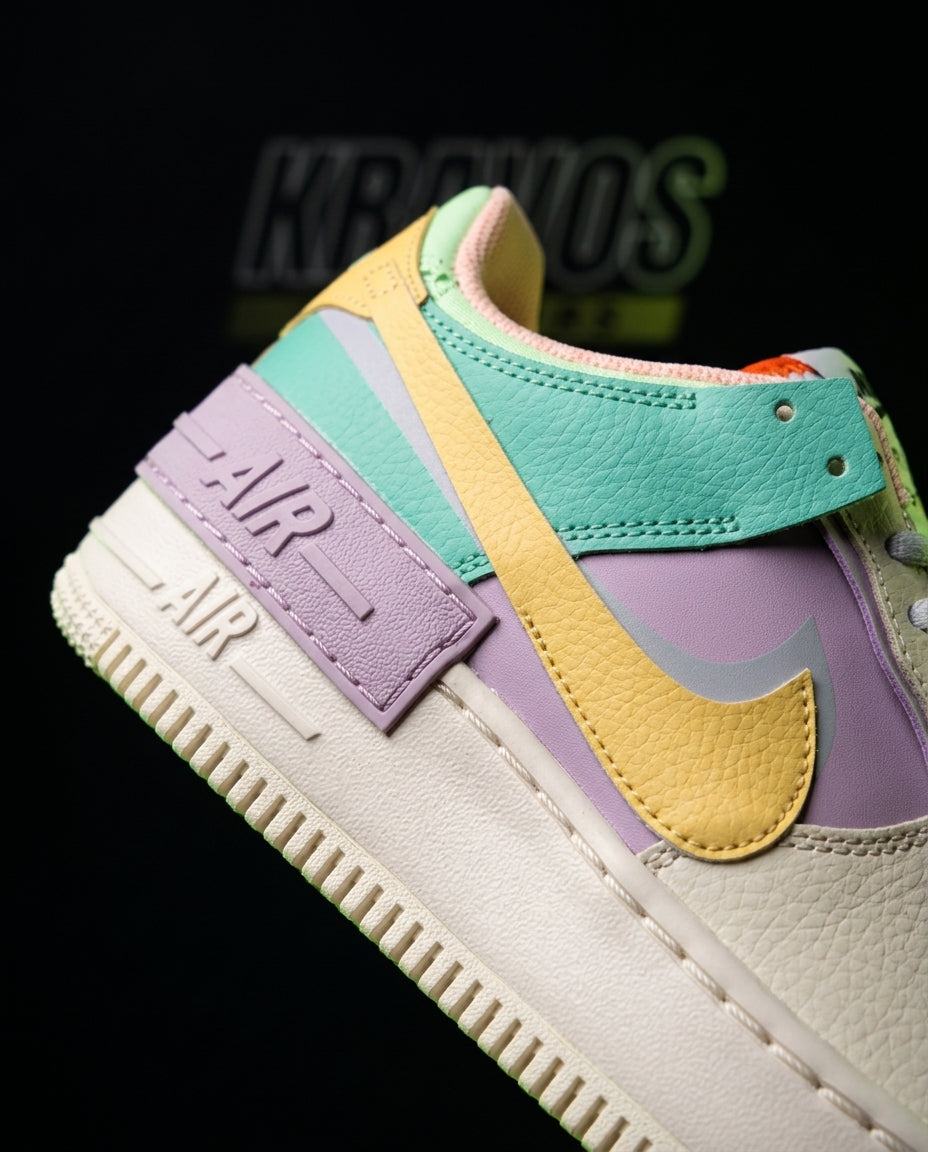 NK Leather Layered Platform Trainer Cream Lilac Teal Yellow