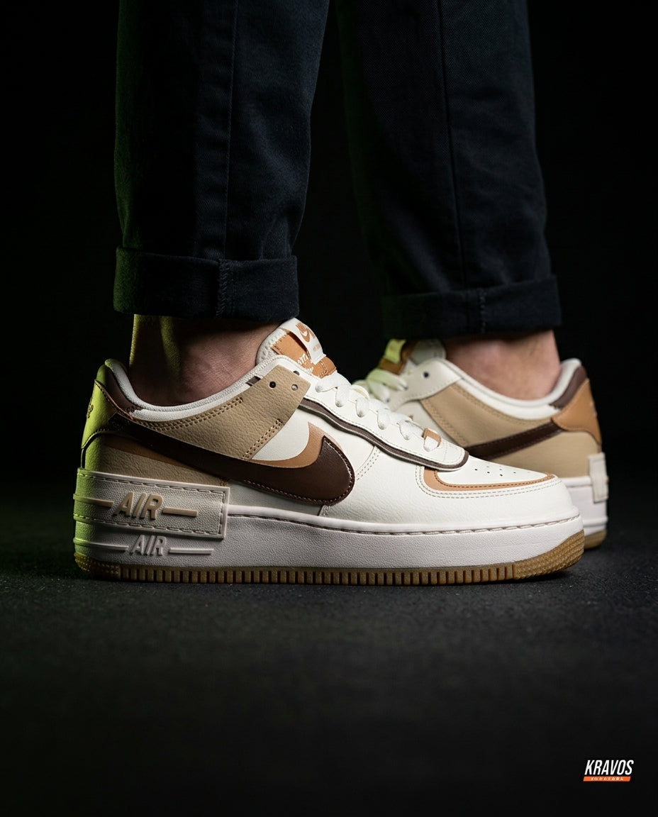 NK Leather Layered Platform Trainer White Brown Tan