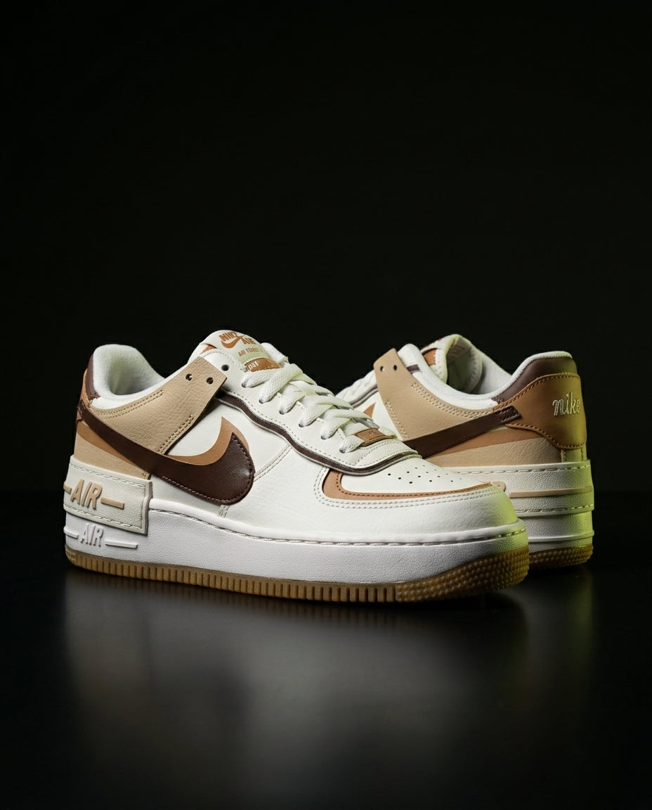 NK Leather Layered Platform Trainer White Brown Tan