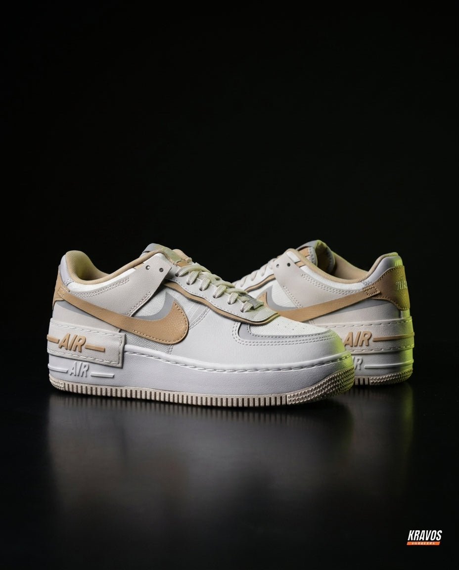 NK Leather Layered Platform Trainer White Tan Grey