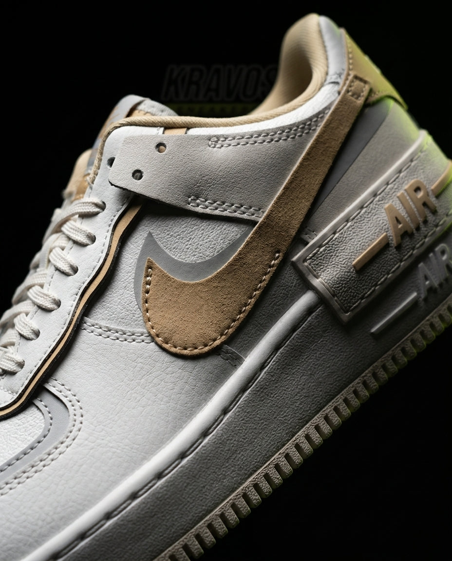 NK Leather Layered Platform Trainer White Tan Grey