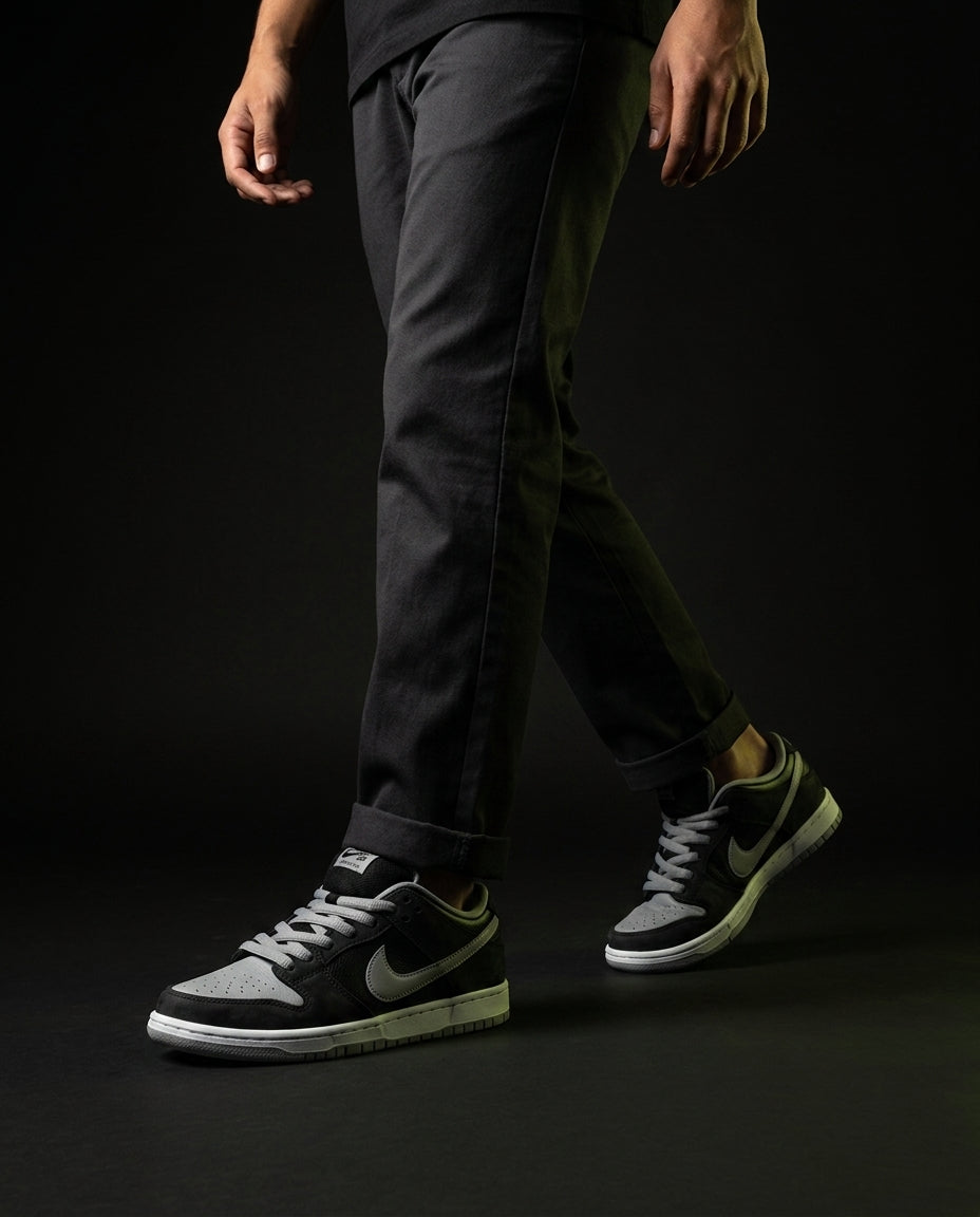 NK Leather Padded-Collar Skate Trainer Black Grey