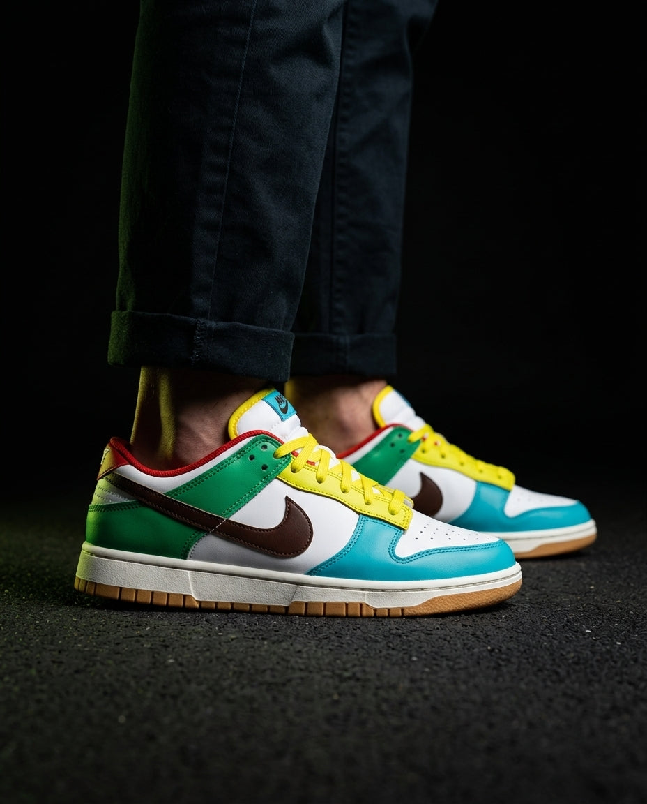 NK Leather Panelled Colour-Block Trainer White Green Blue