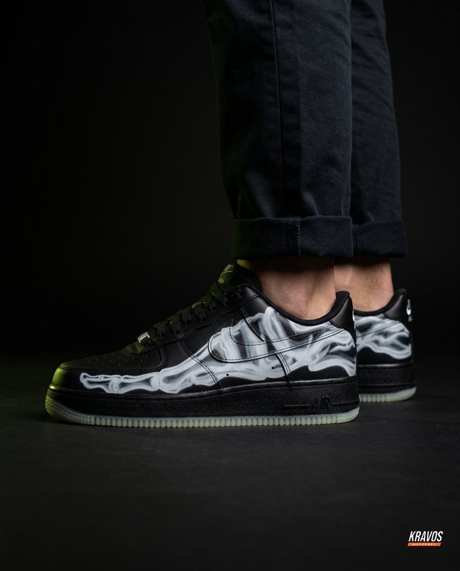 NK Leather Panelled Court Trainer Black Skeleton White