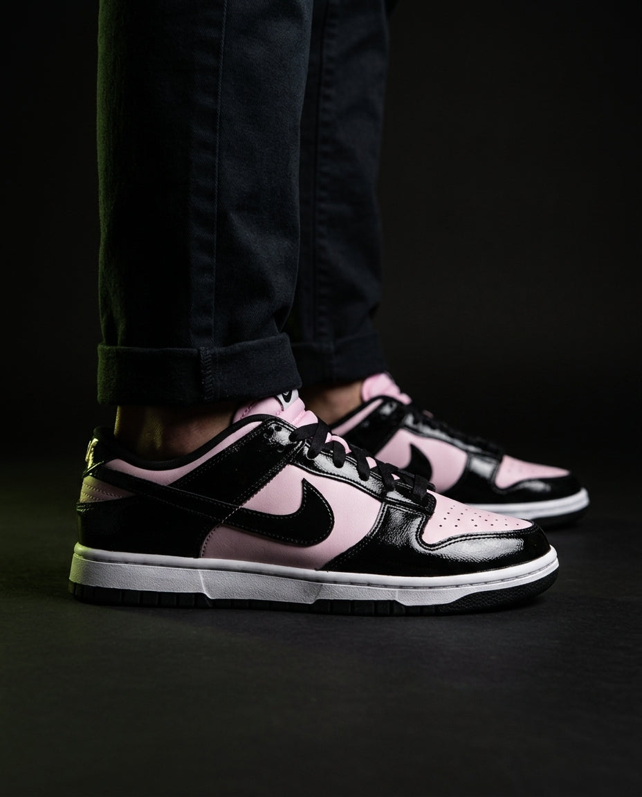 NK Leather Panelled Low Court Trainer Mixed 1 Black Pink Patent
