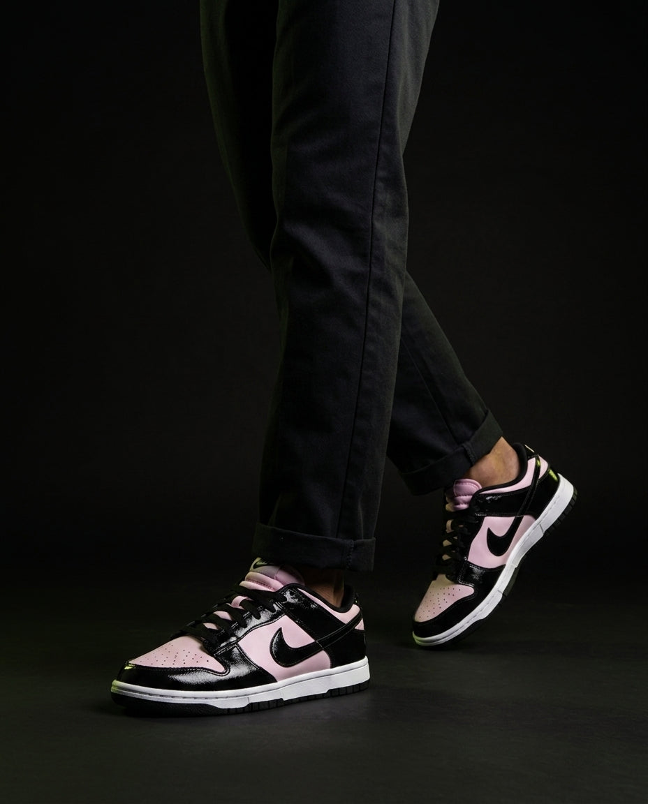 NK Leather Panelled Low Court Trainer Mixed 1 Black Pink Patent