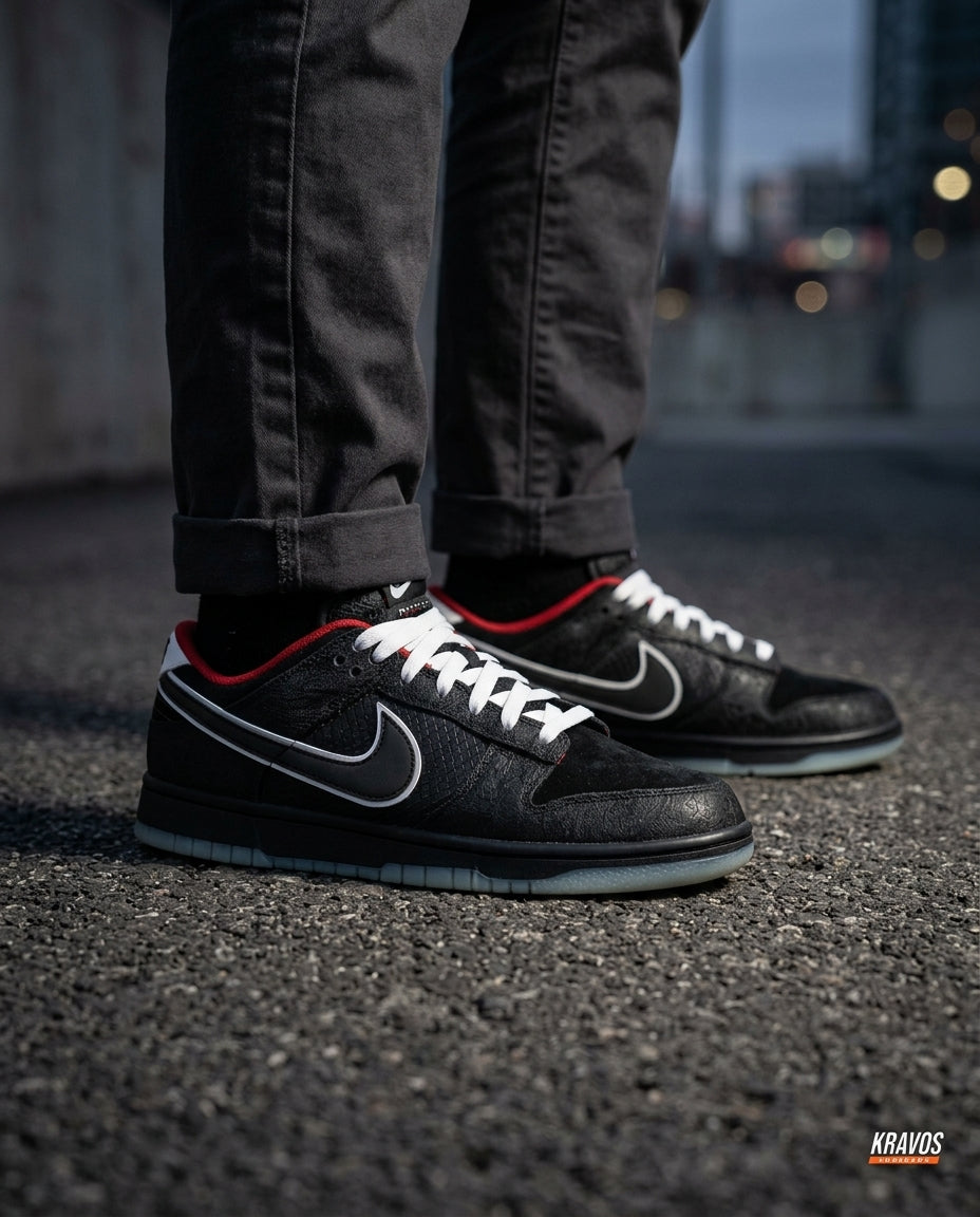 NK Leather Panelled Low Court Trainer Mixed 4 Black Red