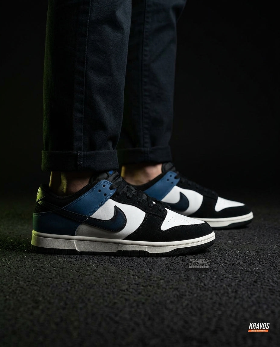 NK Leather Panelled Low Court Trainer Mixed 2 Black White Blue