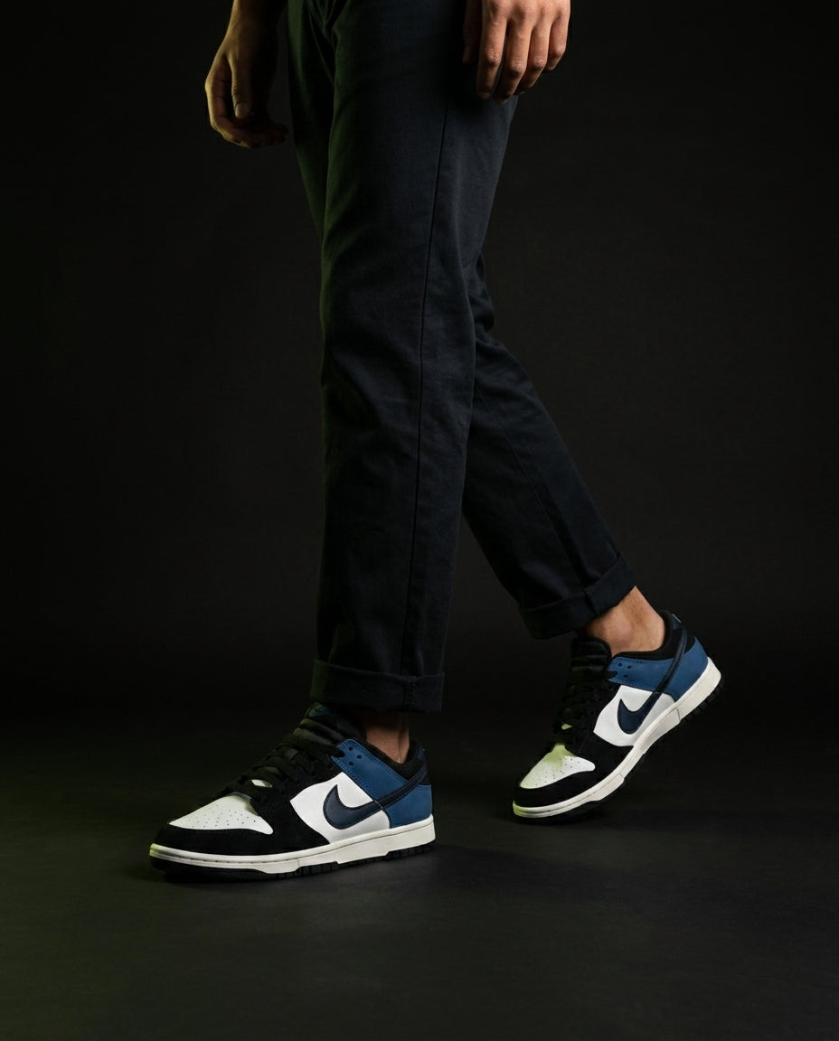 NK Leather Panelled Low Court Trainer Mixed 2 Black White Blue