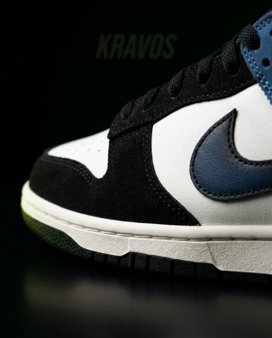 NK Leather Panelled Low Court Trainer Mixed 2 Black White Blue